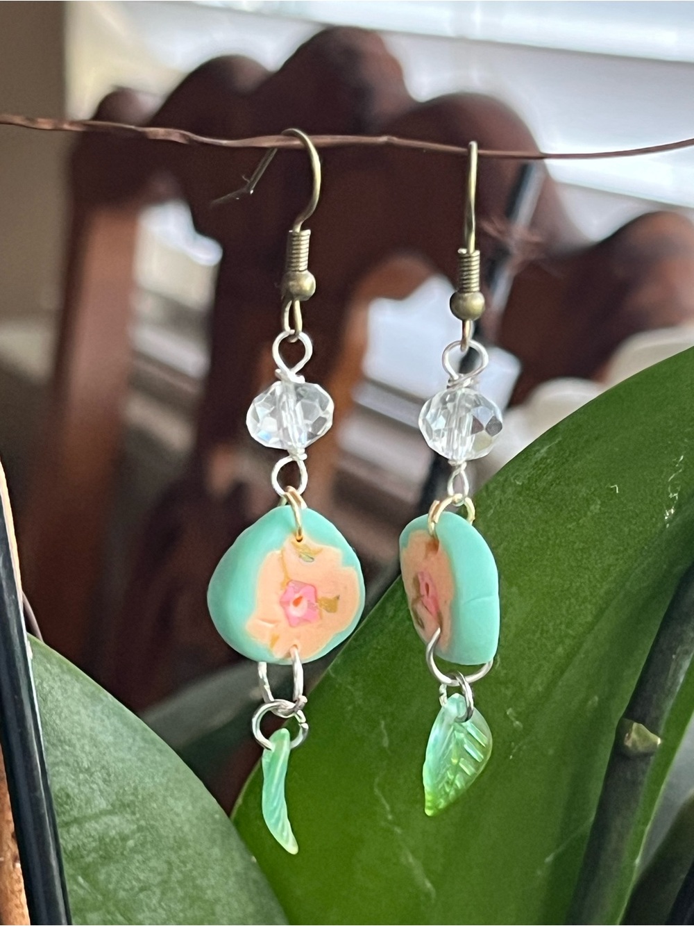 Handcrafted Mint Green Floral Drop Earrings - Women Jewelry